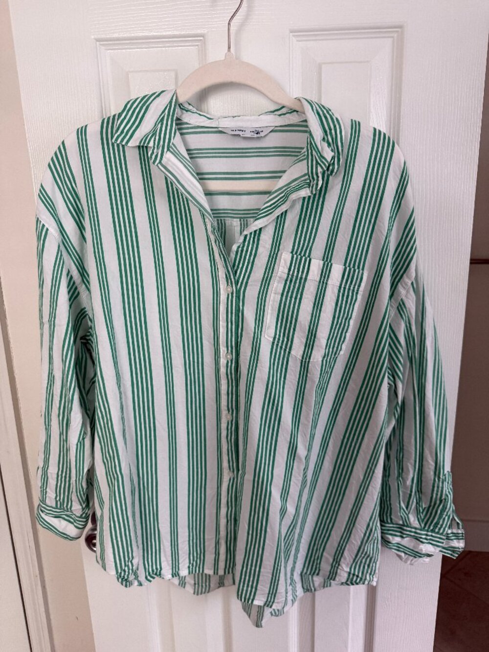 Old Navy Green Striped Boyfriend Shirt